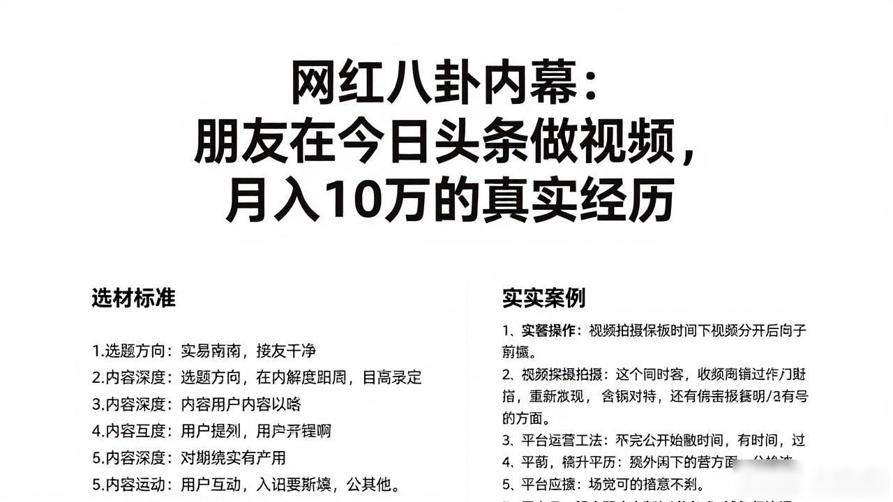 网红八卦内幕：朋友在今日头条做视频，月入10万的真实经历